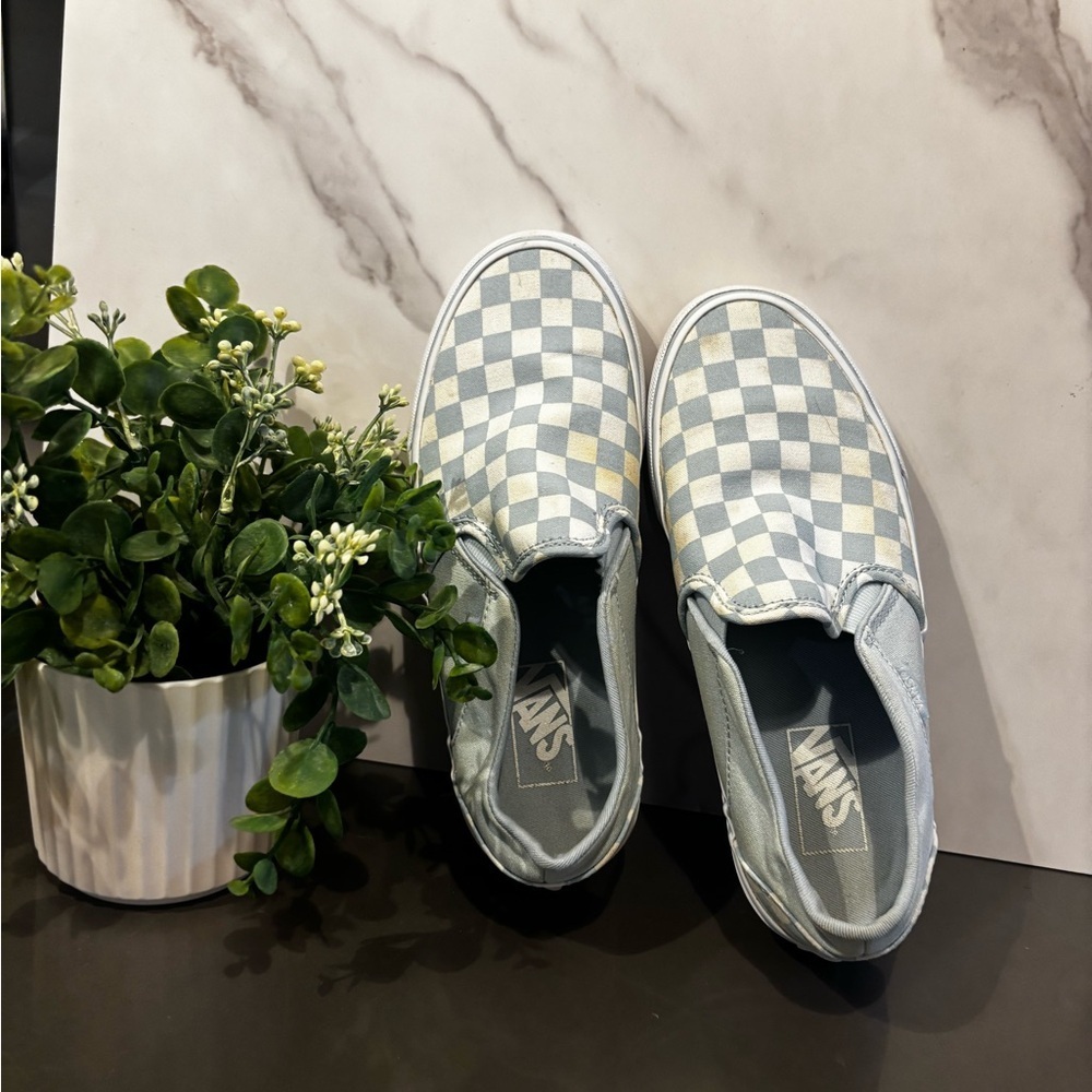 Vans Gray and White Checkered Slip-On Loafers